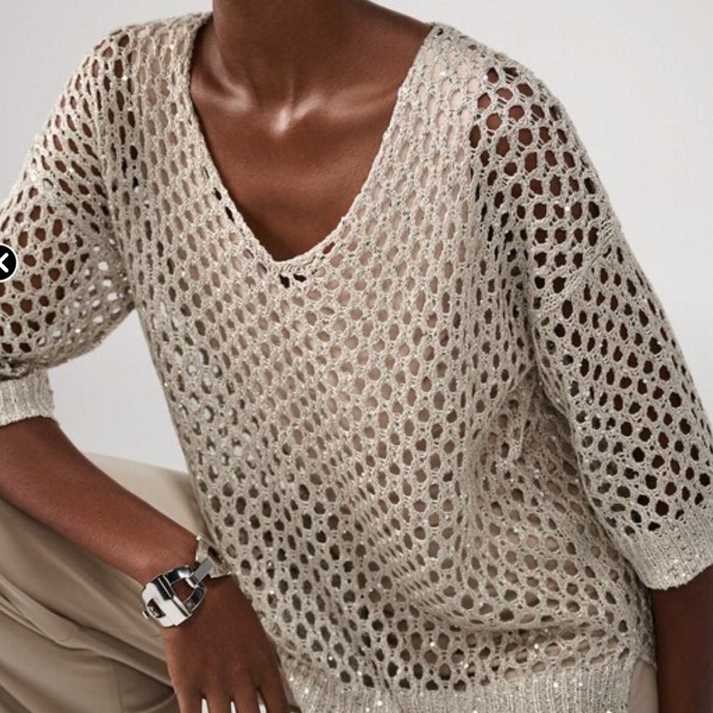 Joseph Ribkoff Light Beige Open Knit Tunic